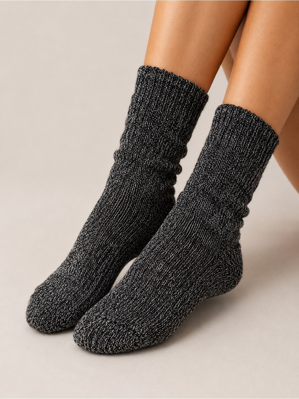 Cozy Gray Marled Crew Socks Soft Knit Lounge Socks NWT